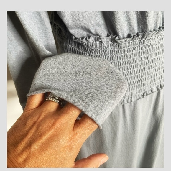 Free People Beach Maxi Dress Linen Blend Shirred Waist Long Sleeve Cover Up - Picture 4 of 6